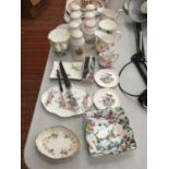 A QUANTITY OF CHINA PIN TRAYS, JUGS, ETC TO INCLUDE SPODE, WEDGWOOD, AYNSLEY, ETC PLUS CERAMIC SPICE