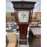 AN 18TH CENTURY OAK AND CROSSBANDED EIGHT DAY LONGCASE CLOCKW ITH ROLLING MOON ENAMEL DIAL, T.