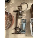 TWO VINTAGE FOOTPUMPS AND A HAND PUMP