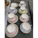 A QUANTITY OF TUSCAN FLORAL PATTERNED CUPS, SAUCERS AND SIDE PLATES