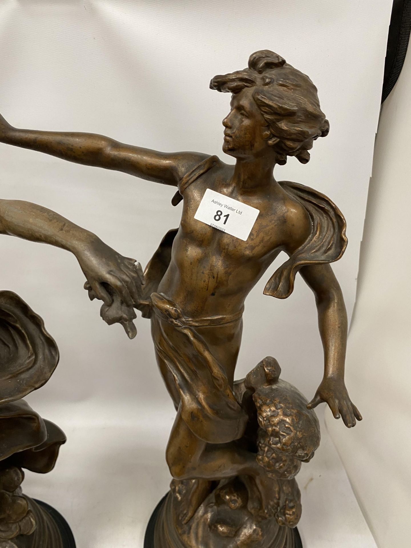 A PAIR OF VINTAGE SPELTER CLASSIC FIGURES, HEIGHT 54CM - Image 3 of 4