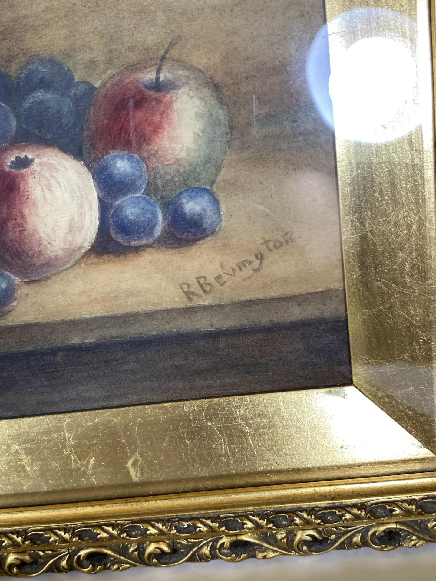 A PAIR OF RAYMOND BEVINGTON, (ROYAL WORCESTER ARTIST), ORIGINAL WATERCOLOURS IN DECORATIVE GILT - Image 5 of 8
