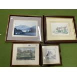 FOUR FRAMED PRINTS TO INCLUDE CASTLES, ETC