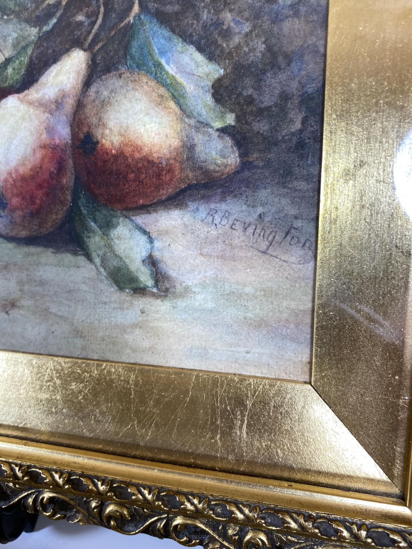 A PAIR OF RAYMOND BEVINGTON, (ROYAL WORCESTER ARTIST), ORIGINAL WATERCOLOURS IN DECORATIVE GILT - Image 4 of 9