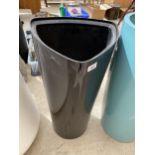 A BLACK TRIANGLUR PLASTIC PLANTER (H:75CM)