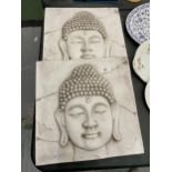 A PLASTER BUDDAH WALL PLAQUE 38CM X 38CM