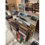 AN ASSORTMENT OF FRAMED PRINTS, PICTURES AND MIRRORS ETC