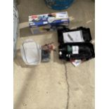 AN ASSORTMENT OF TOOLS TO INCLUDE A GRINDER AND AN ELECTRIC TESTER ETC