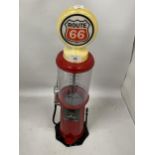 A ROUTE 66 PETROL PUMP DESIGN BUBBLEGUM MACHINE, HEIGHT 55CM