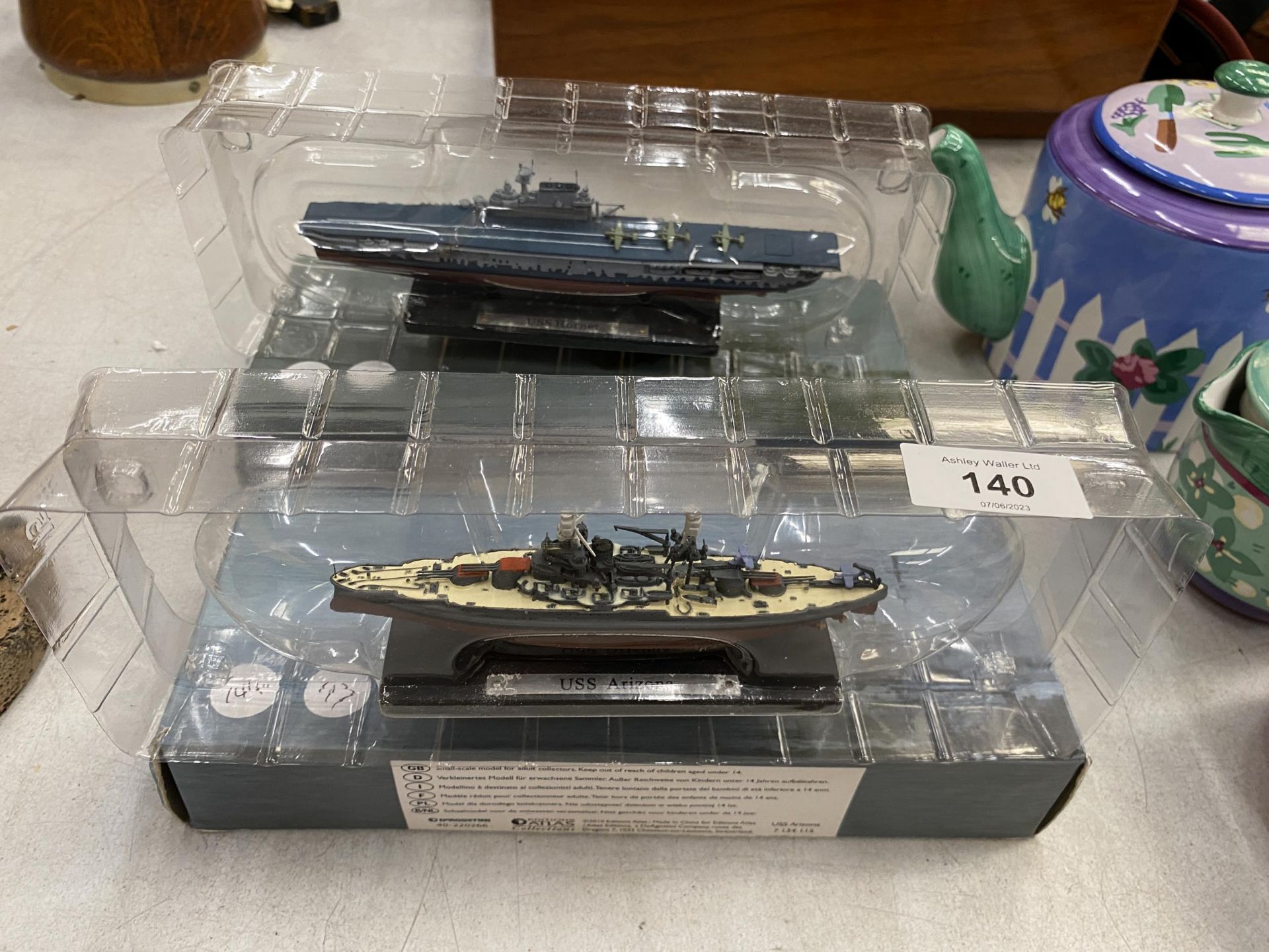 TWO DEAGOSTINI MODELS OF SHIPS - USS ARIZONA AND USS HORNET