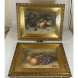 A PAIR OF RAYMOND BEVINGTON, (ROYAL WORCESTER ARTIST), ORIGINAL WATERCOLOURS IN DECORATIVE GILT