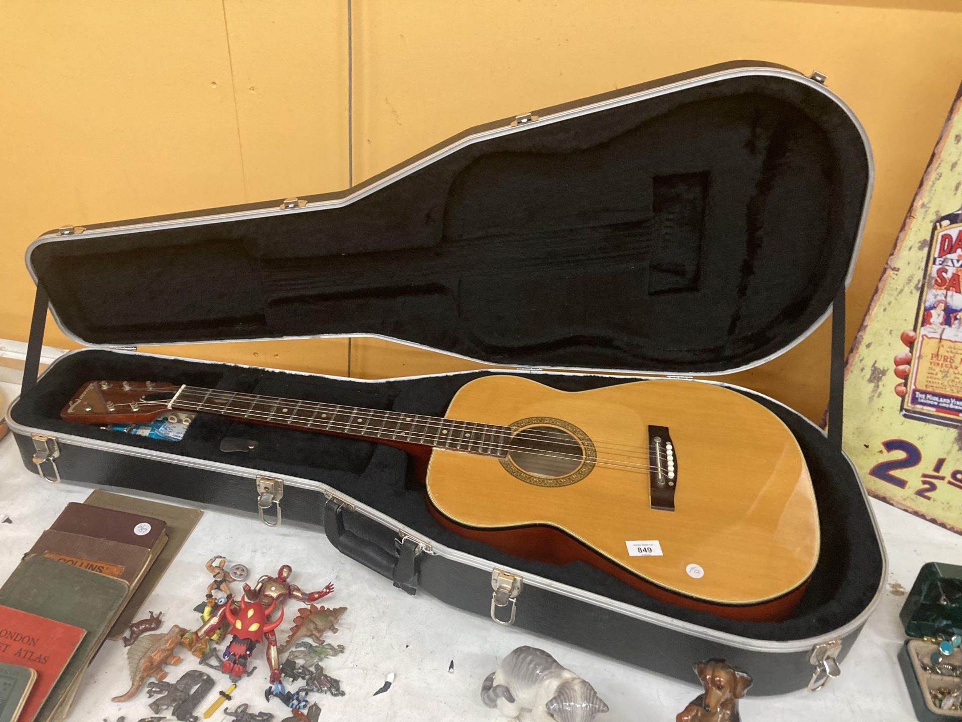 A LORENZO ACCOUSTIC GUITAR WITH HARD LINED CASE