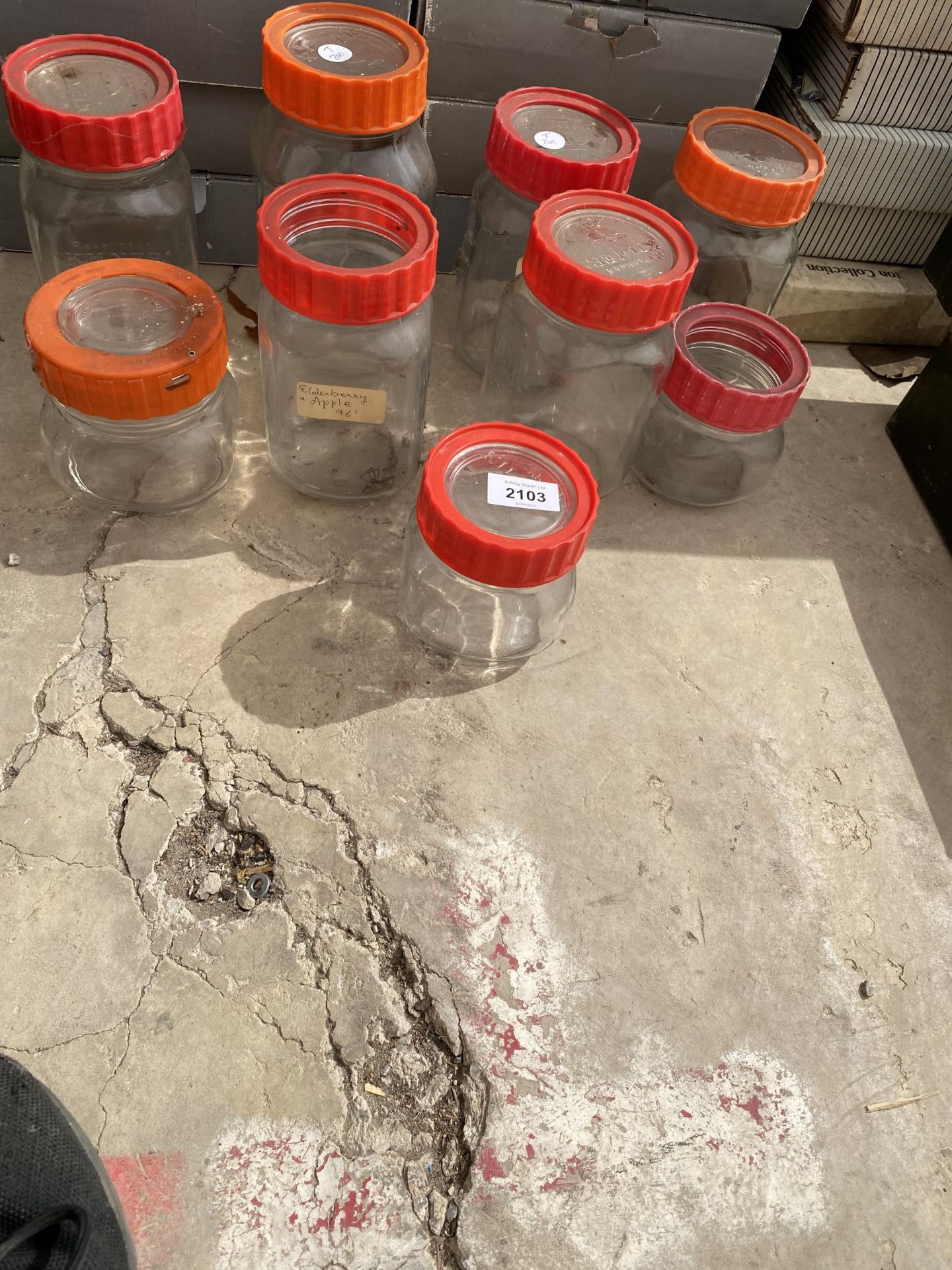 NINE VARIOUS LIDDED GLASS KILNER JARS