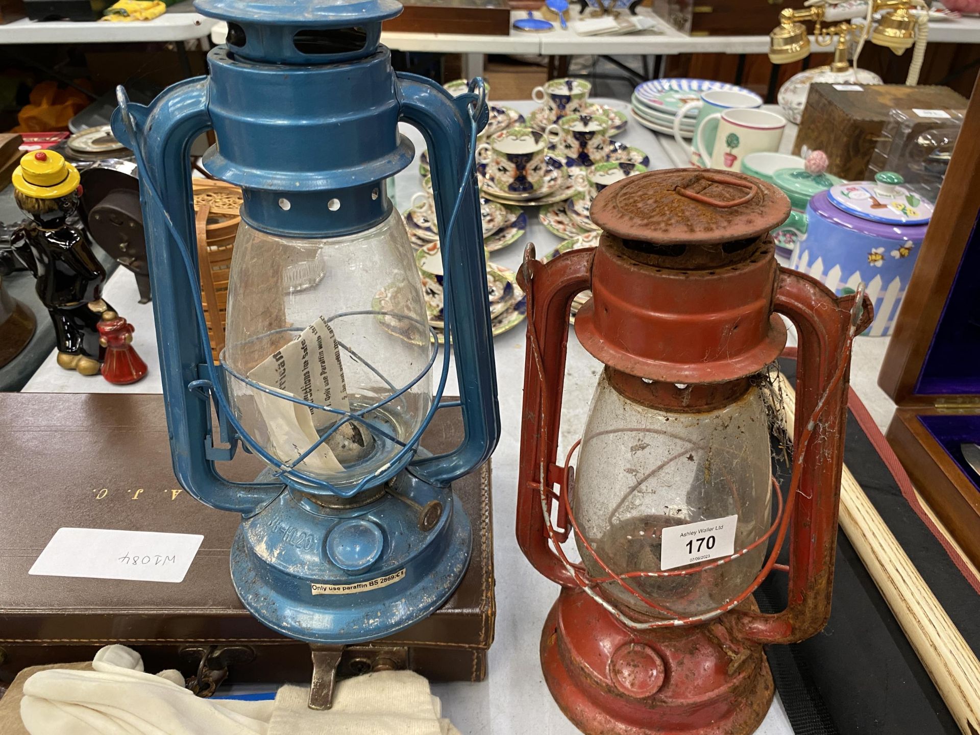 TWO VINTAGE HURRICANE LAMPS