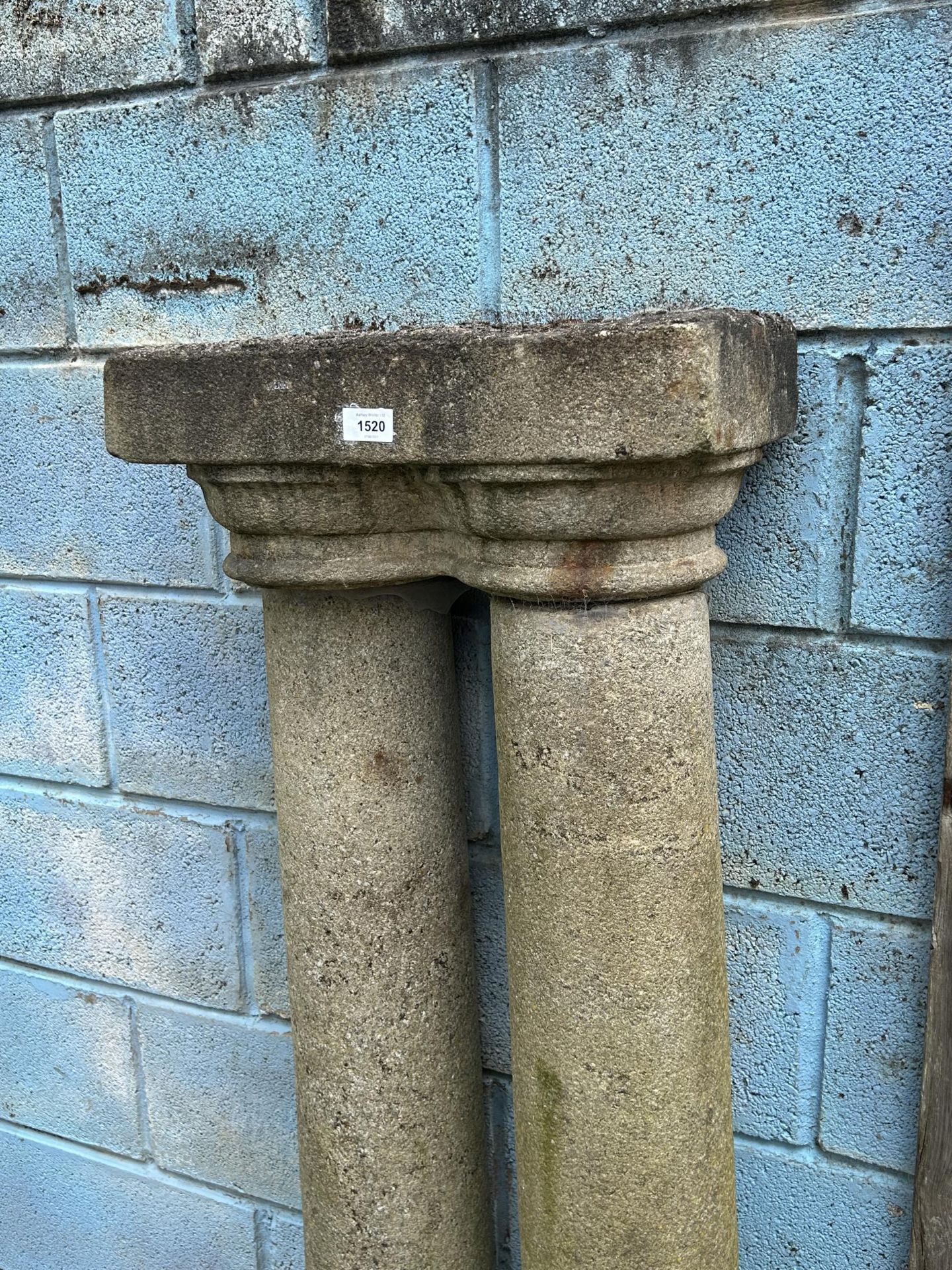 A VINTAGE INDIAN STONE TWIN PILLAR, 65 X 18" - Image 2 of 5