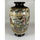 A LARGE JAPANESE HAND PAINTED MEIJI PERIOD VASE, WITH PANELLED DESIGN DEPICTING FIGURES BY A