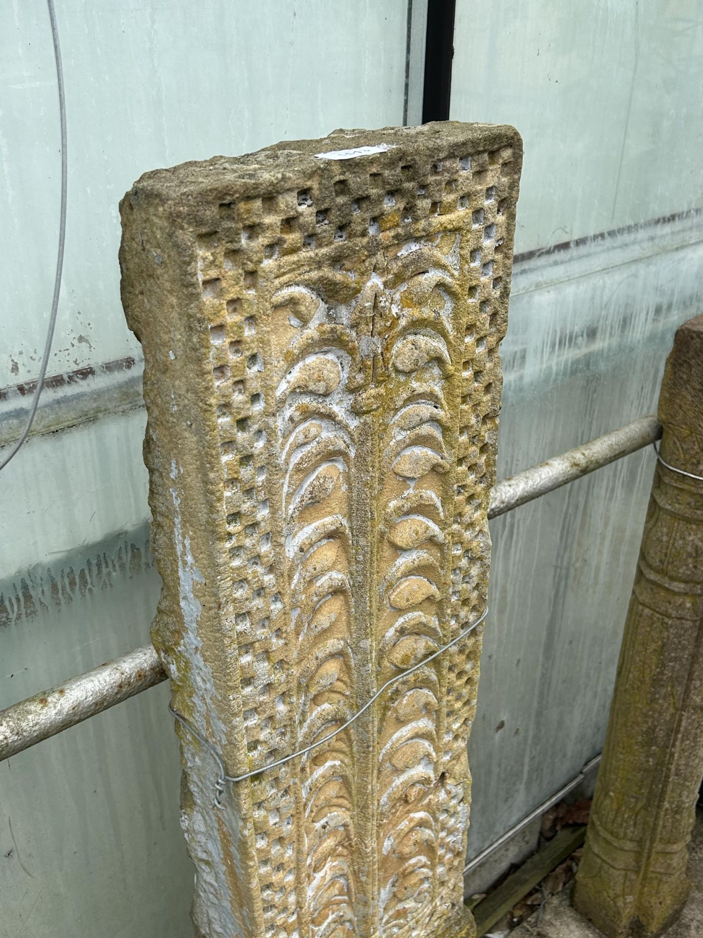 A VINTAGE INDIAN STONE CARVED COLUMN, 51 X 10" - Image 2 of 4