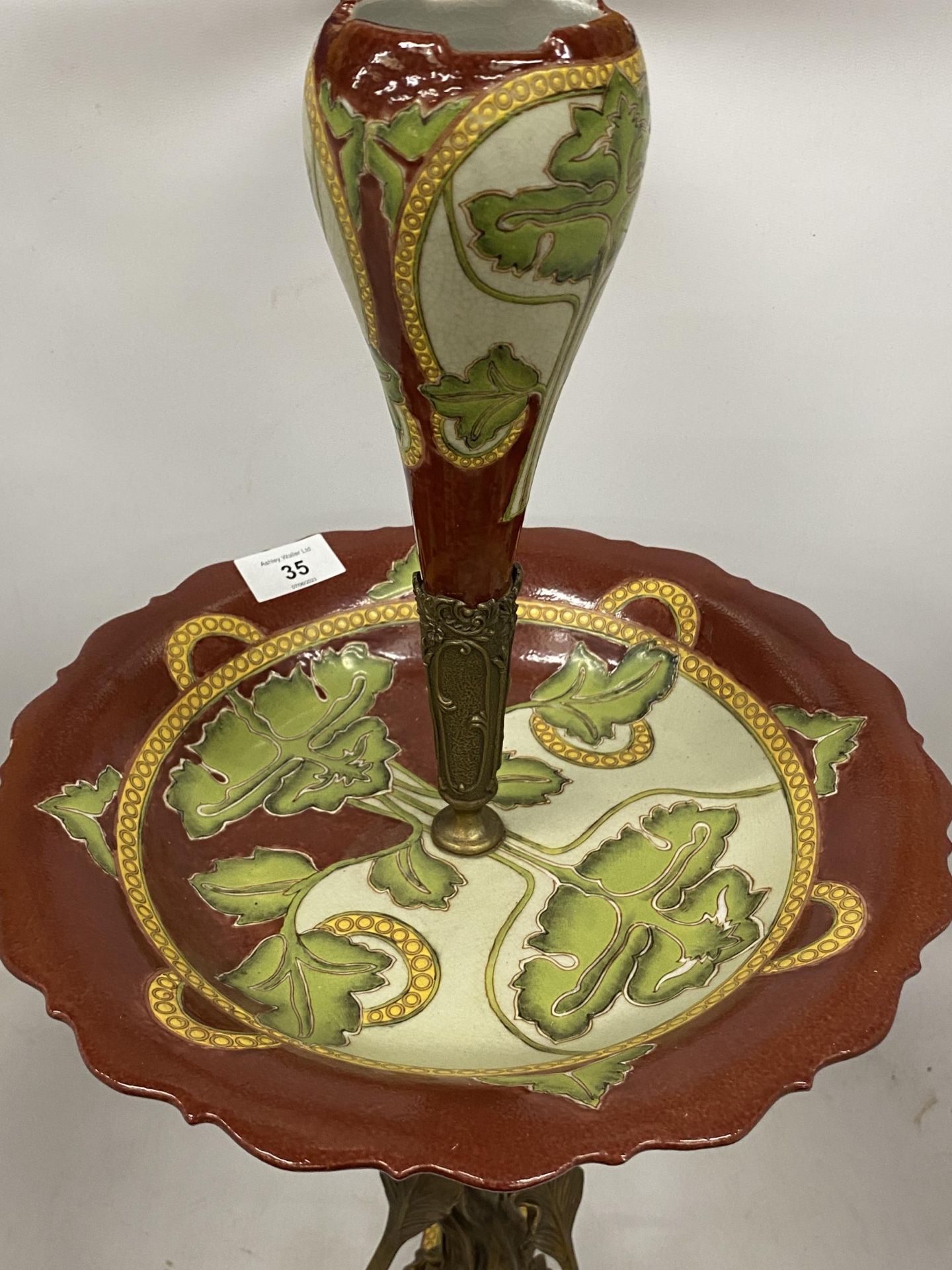 AN ART NOUVEAU CERAMIC AND GILT PEDESTAL CENTRE PIECE, HEIGHT 63CM - Image 2 of 5