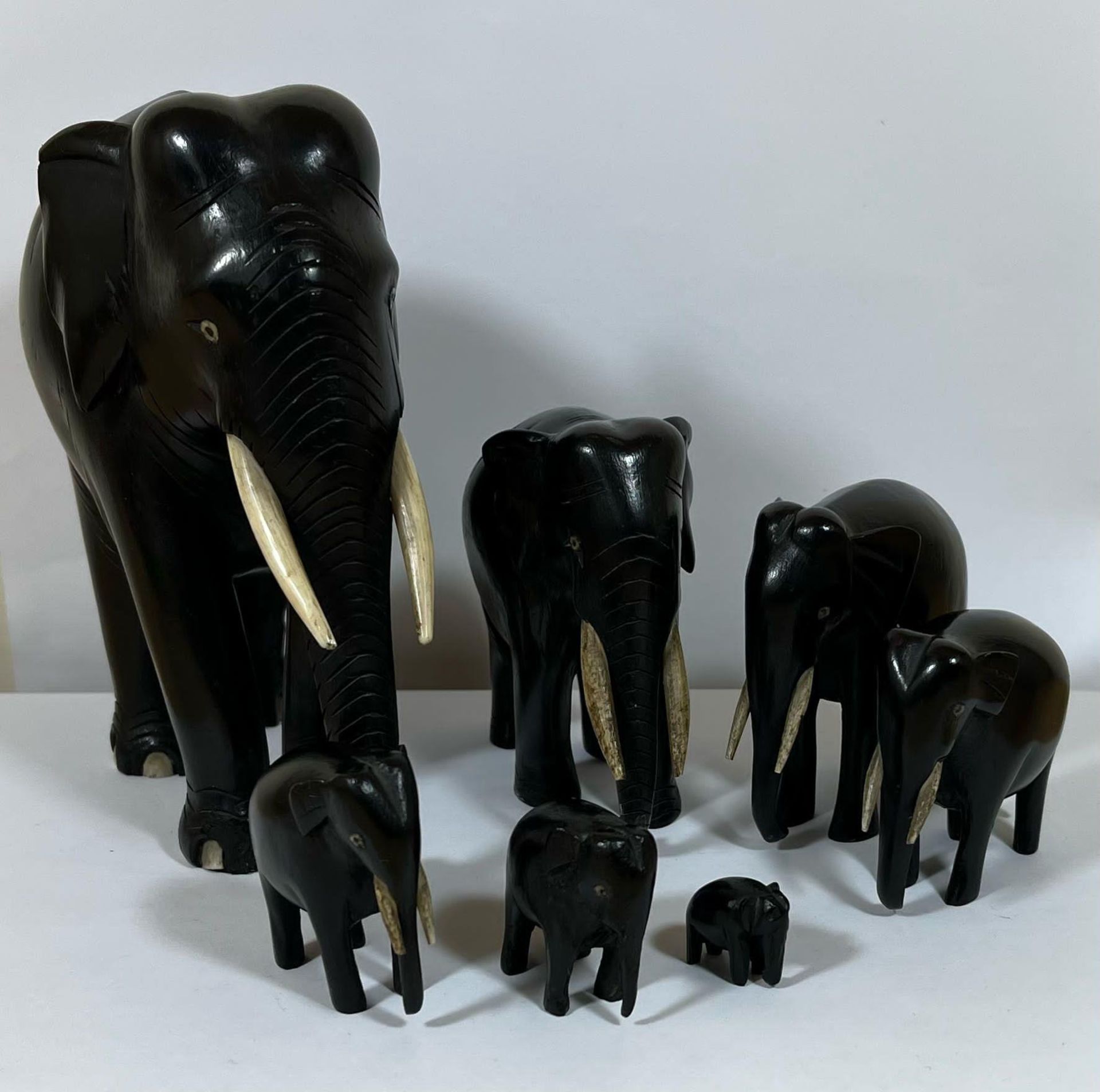 AN ANTIQUE FAMILY OF SEVEN GRADUATED EBONY ELEPHANTS, LARGEST 16CM, SMALLEST 1.5CM - Image 3 of 4