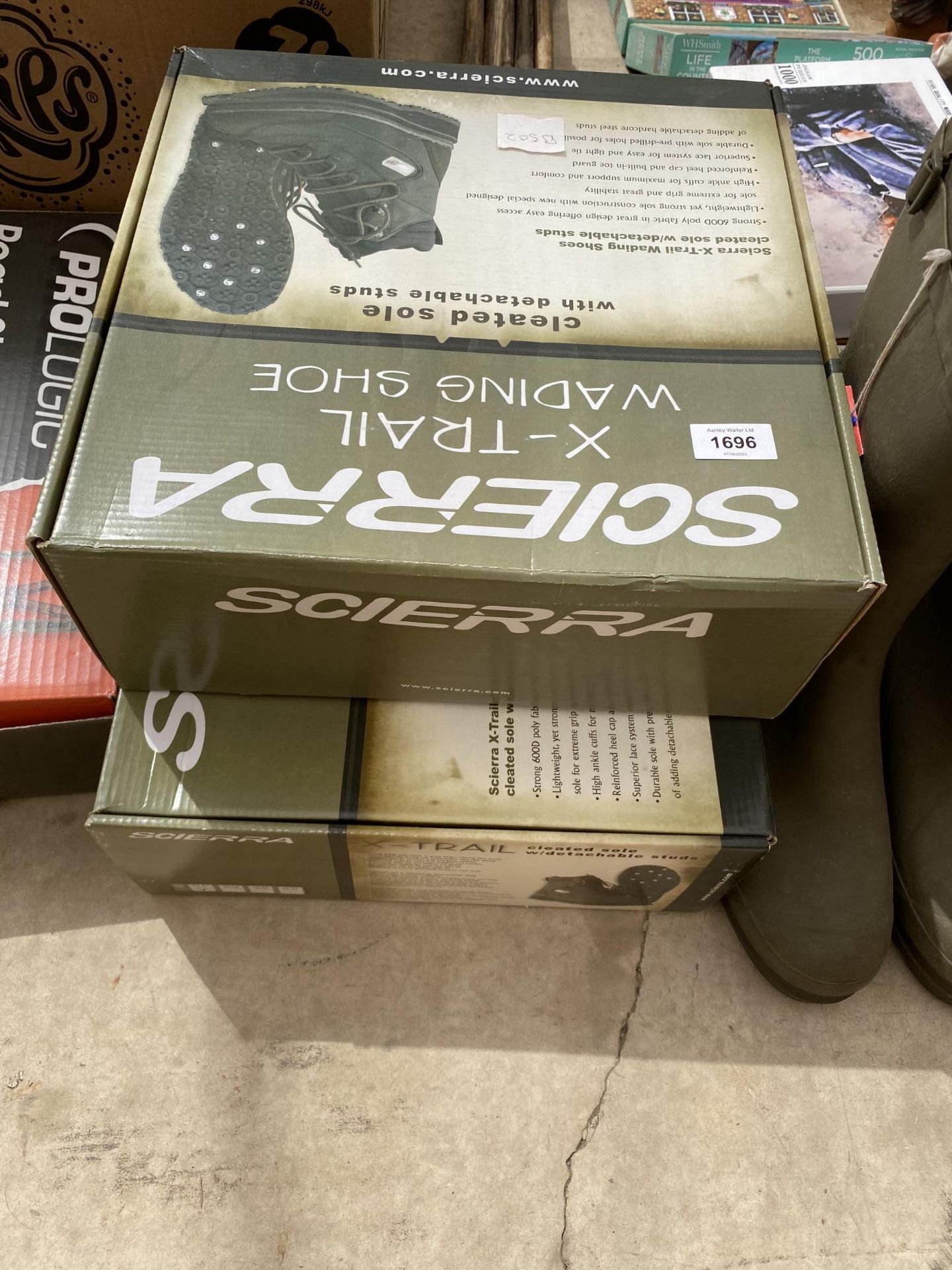 TWO BOXED PAIRS OF SCIERRA X-TRAIL WADING BOOTS (FROM A TACKLE SHOP CLEARANCE)