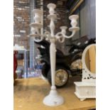 A LARGE WHITE CANDLEABRA WITH 5 BRANCHES HEIGHT 78CM
