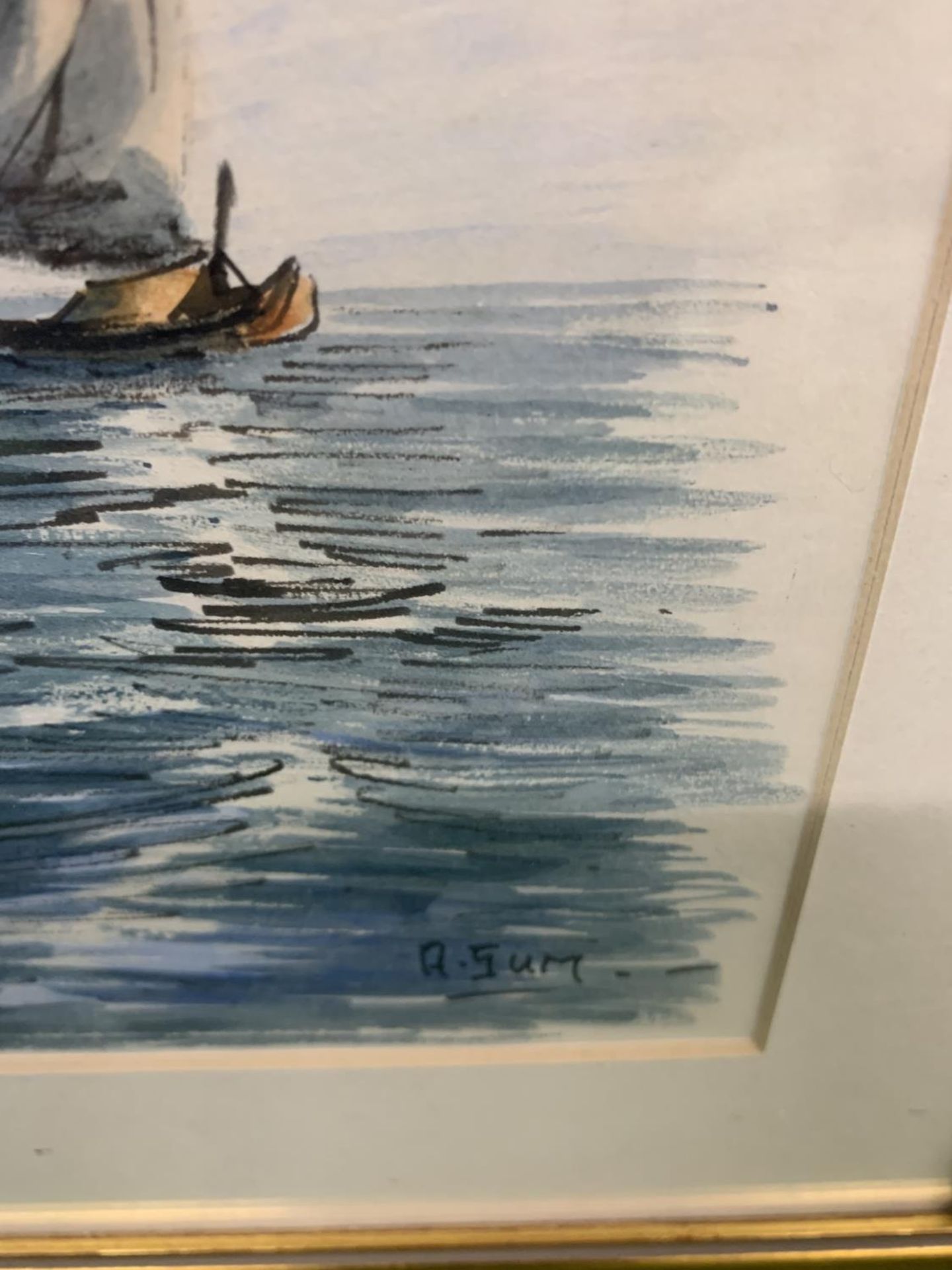 THREE FRAMED WATERCOLOURS OF BOATS SIGNED A SUM - Image 2 of 3