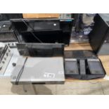 AN ASSORTMENT OF ITEMS TO INCLUDE A SONY DVD PLAYER AND A TWO WAY SPEAKER SYSTEM ETC