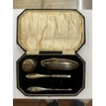 A CASED VINTAGE HALLMARKED SILVER BACKED MANICURE SET