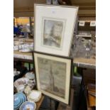 TWO ITEMS - FRAMED ENGRAVING OF PARLIAMENT AND ABSTRACT VENICE WATERCOLOUR