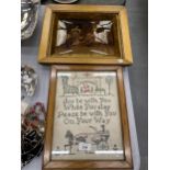 TWO ITEMS - GILT FRAMED CRYSTOLEUM - A/F AND A TAPESTRY SAMPLER