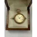 A MINIATURE GILT DESIGN POCKET WATCH, BOXED