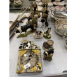 A LARGE QUANTITY OF BORDER COLLIE AND SHEEP FIGURES TO INCLUDE A JAMES HERRIOT WALL CLOCK,