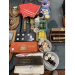 A LARGE MIXED VINTAGE LOT TO INCLUDE BANDAGES, FIRST AID ITEMS, NIGHT LIGHTS, COTTON THREAD, TINS,