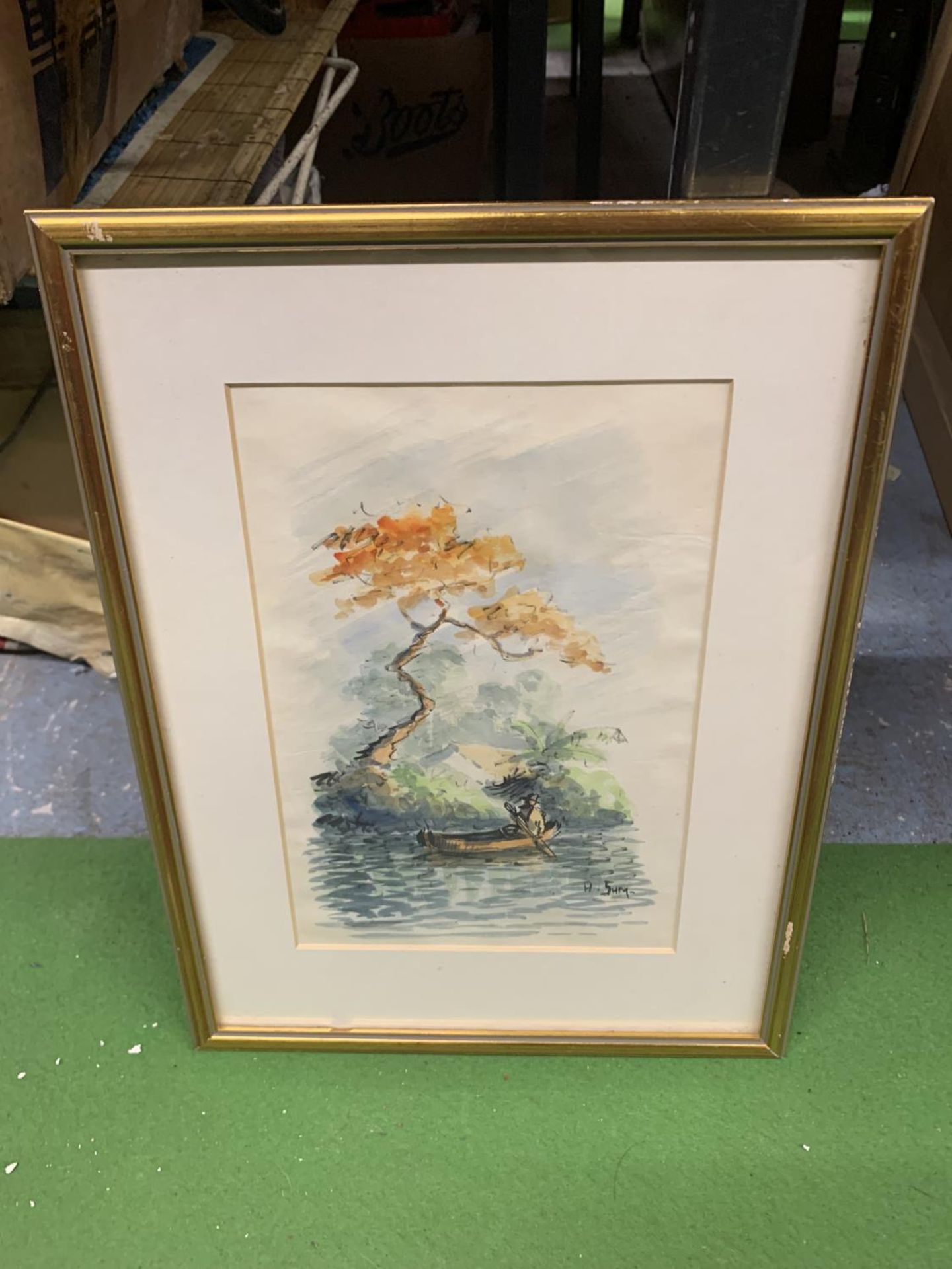 THREE FRAMED WATERCOLOURS OF BOATS SIGNED A SUM - Image 3 of 3