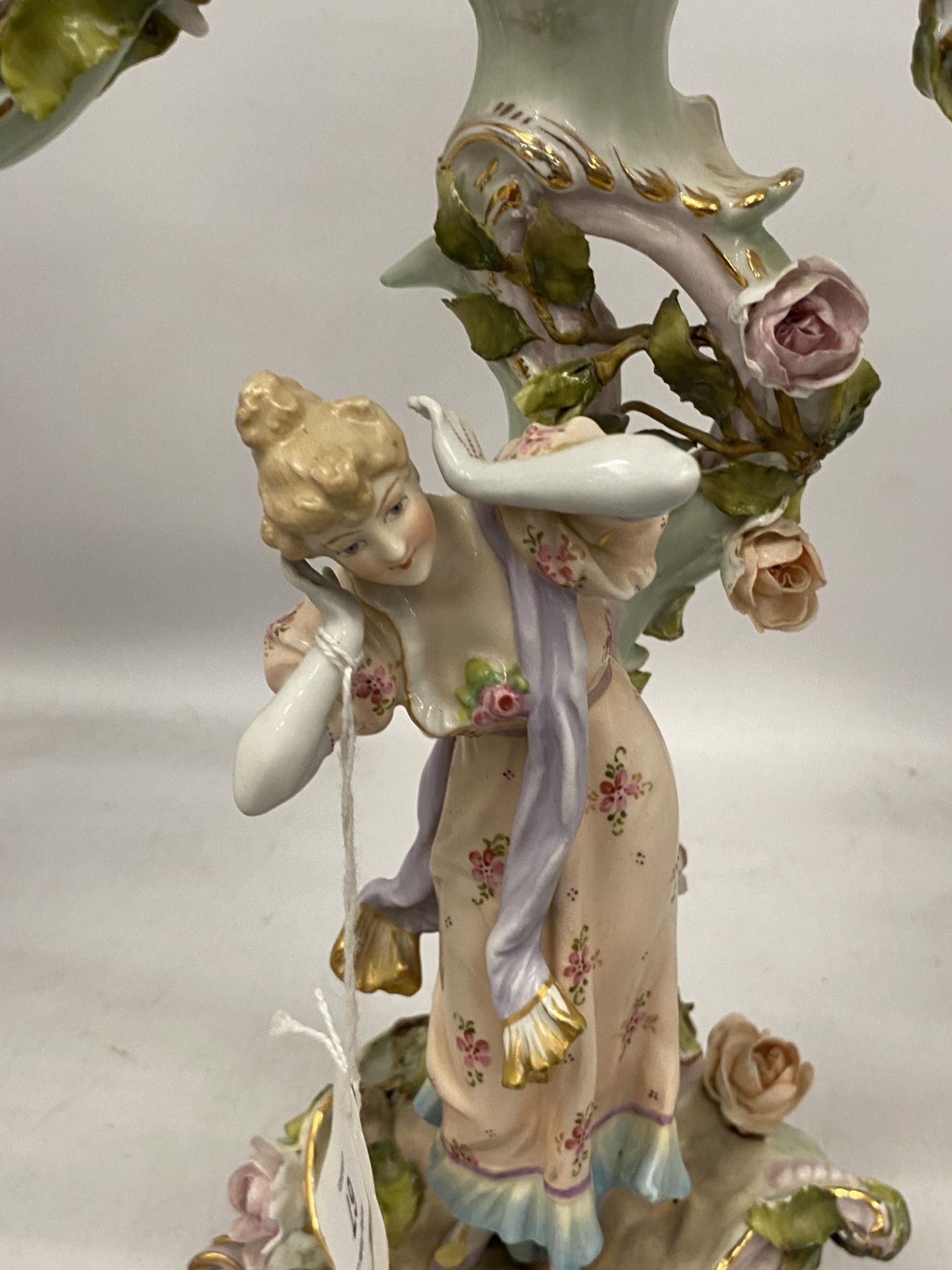 A DRESDEN CONTINENTAL HARD PASTE PORCELAIN CHERUB THREE BRANCH CANDLESTICK, HEIGHT 45CM - Image 2 of 4