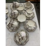 A QUANTITY OF DELPHINE VINTAGE CHINA TEAWARE TO INCLUDE CUPS, SAUCERS, SIDE PLATES, CREAM JUG AND