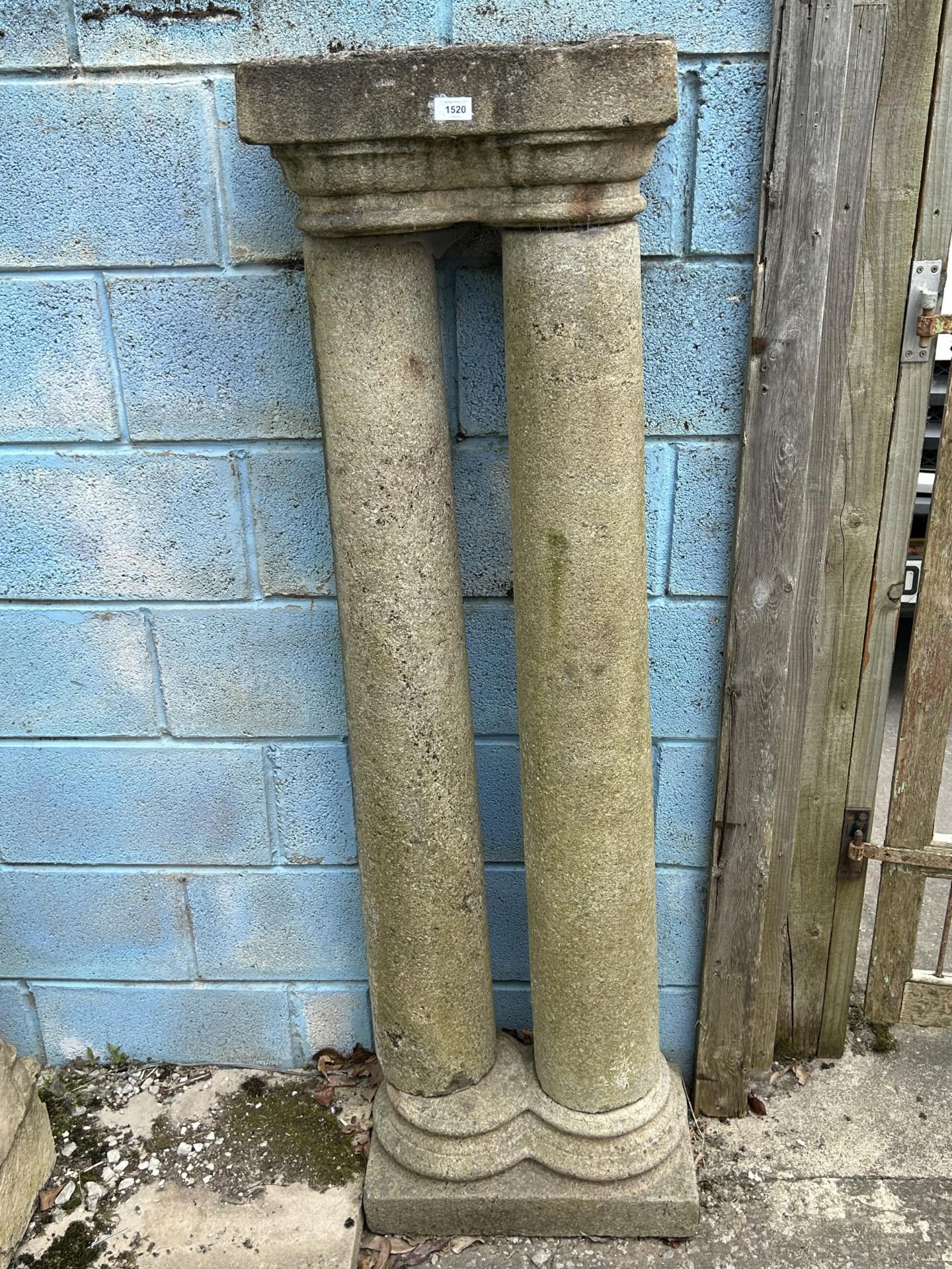 A VINTAGE INDIAN STONE TWIN PILLAR, 65 X 18"