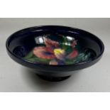 A WALTER MOORCROFT 'ORCHID' PATTERN PEDESTAL BOWL, DIAMETER 16.5CM