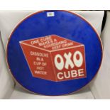 A LARGE METAL OXO CUBE CIRCULAR SIGN, DIAMETER 61CM