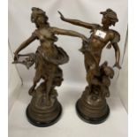 A PAIR OF VINTAGE SPELTER CLASSIC FIGURES, HEIGHT 54CM