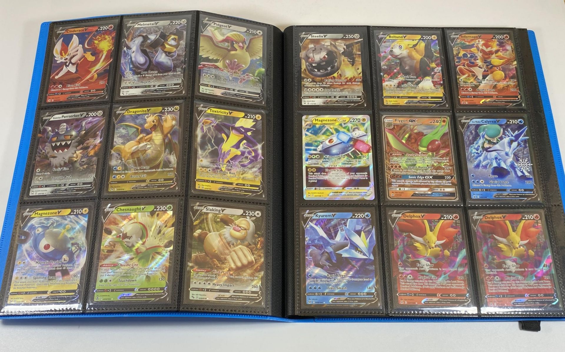 A VAULT X FOLDER OF RARE POKEMON CARDS, V CARDS, RAINBOW, GOLD SECRET RARES ETC