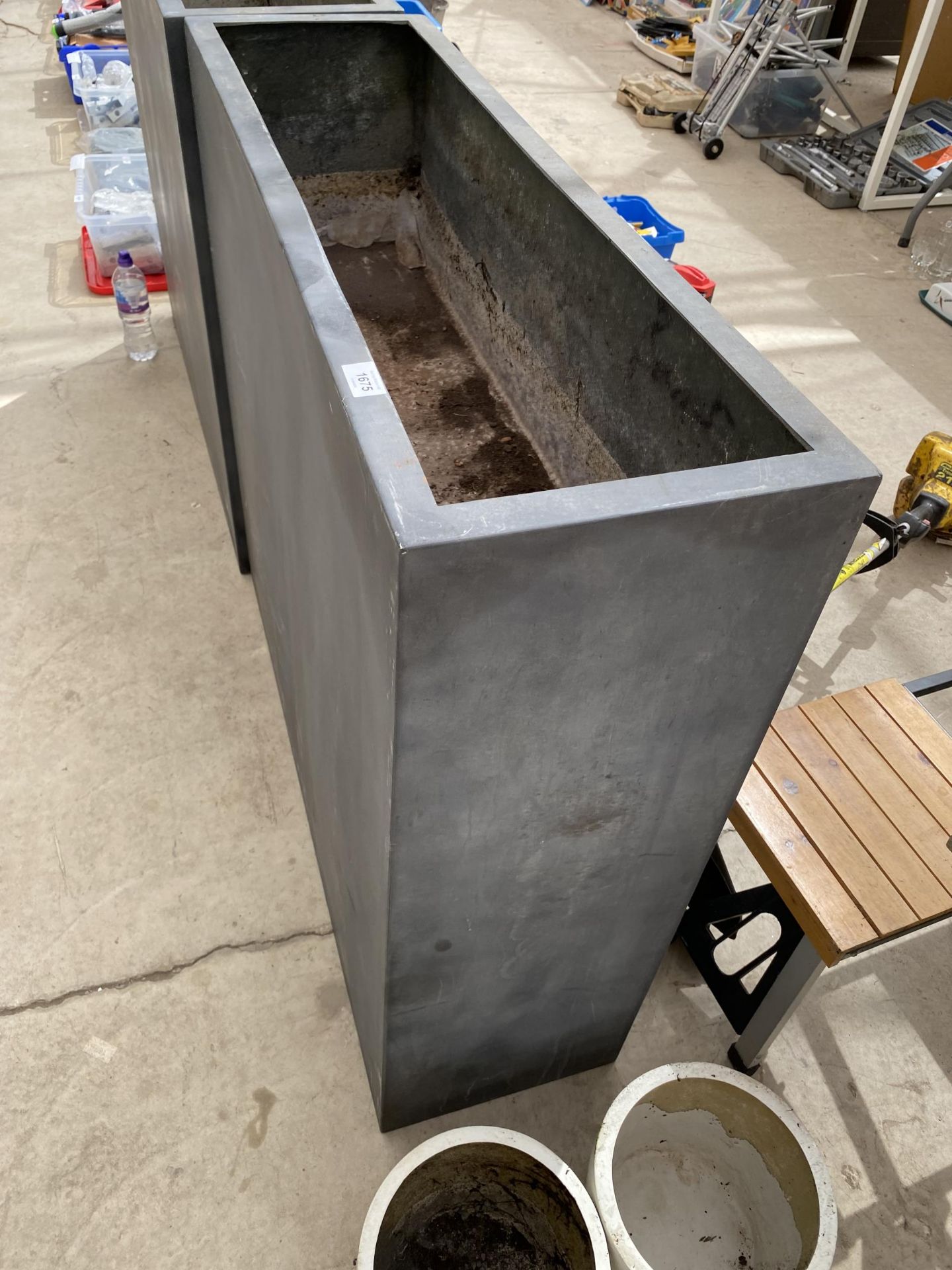 A TALL BLACK RECTANGULAR FIBRE GLASS TROUGH PLANTER (100CM x 90CM x 30CM) - Image 2 of 4