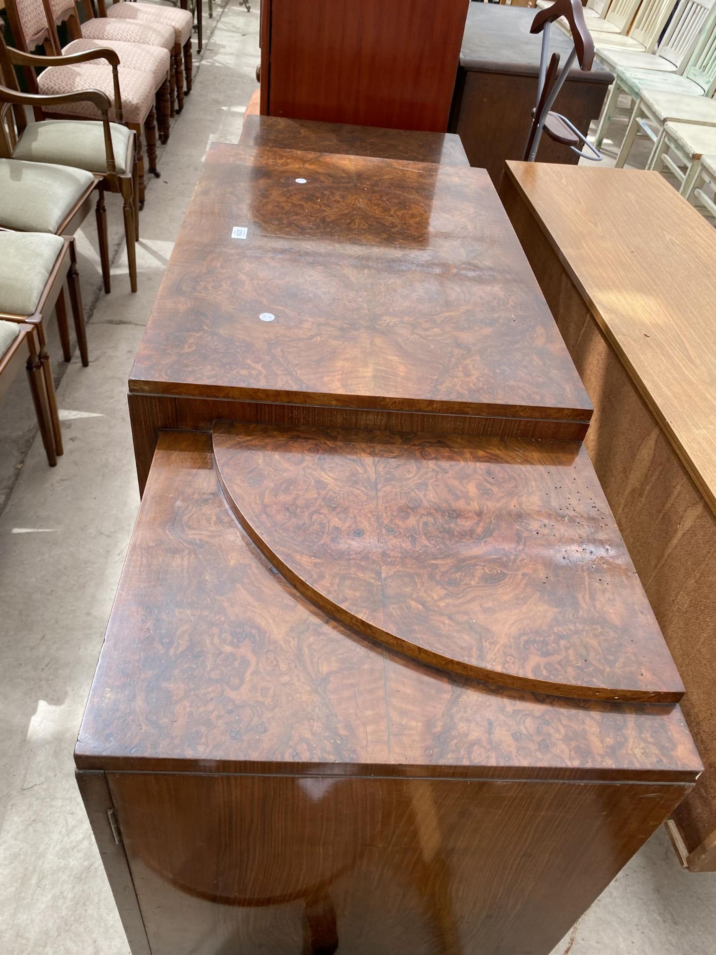 AN ART DECO BREAKFRONT WALNUT SIDEBOARD WITH STEPPED TOP, 63" WIDE - Image 3 of 5