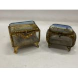 TWO VINTAGE FRENCH BRASS ORMELU GILT TRINKET BOXES - ONE WITH BLACKPOOL SCENE