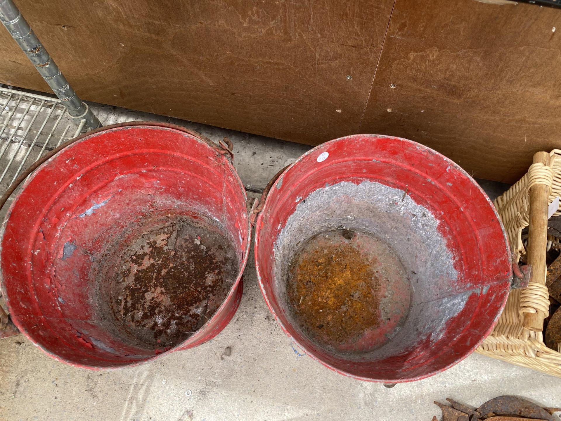 TWO VINTAGE RED PAINTED METAL BUCKETS - Image 2 of 2