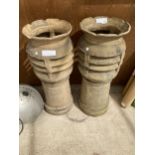 A PAIR OF VICTORIAN CROWN TOP BUFF LOUVRE CHIMNEY POTS