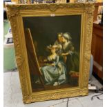 A LARGE GILT FRAMED CLASSICAL STYLE OIL ON CANVAS, UNSIGNED, 83 X 113CM