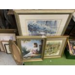 THREE FRAMED PRINTS PLUS A GILT FRAME