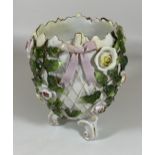 A SITZENDORF CONTINENTAL HARD PASTE PORCELAIN FLORAL POT / VASE WITH BLUE CROSS MARK TO BASE, HEIGHT
