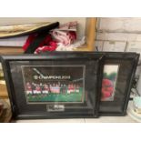 THREE FRAMED MANCHESTER UNITED PRINTS ALEX FERGUSON AND PAUL SCHOLES AND 2 CHAMPIONS 2013